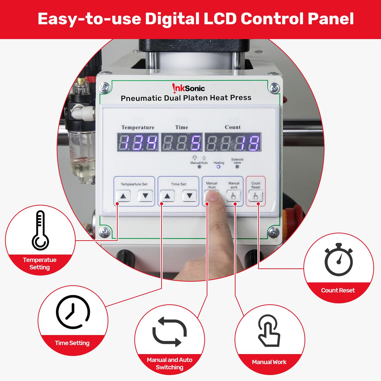 InkSonic 16x24 Inch Large Auto Pneumatic Dual Heat Press Machine, Sliding Side Commercial 40x60cm Heat Press, for DTF & Sublimation Transfer T-Shirt with Infrared Positioning & Movable Stand RocRow