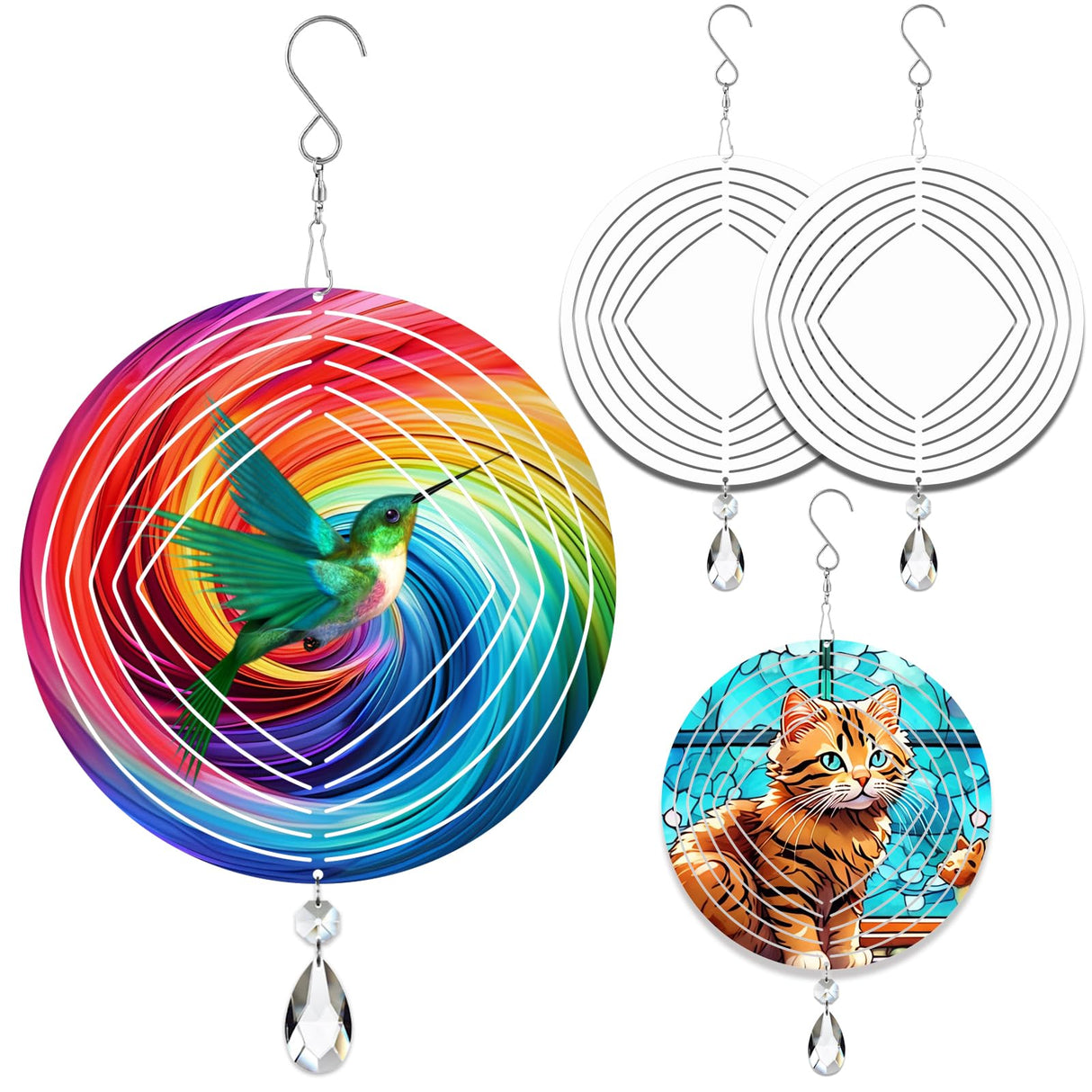 4Pack 8inch Sublimation Wind Spinner Blanks 3D Aluminum Metal Wind Sculpture Kinetic Spinners for Yard and Garden Indoor Art Ornaments Hanging Decoration (Geometric) WindMage