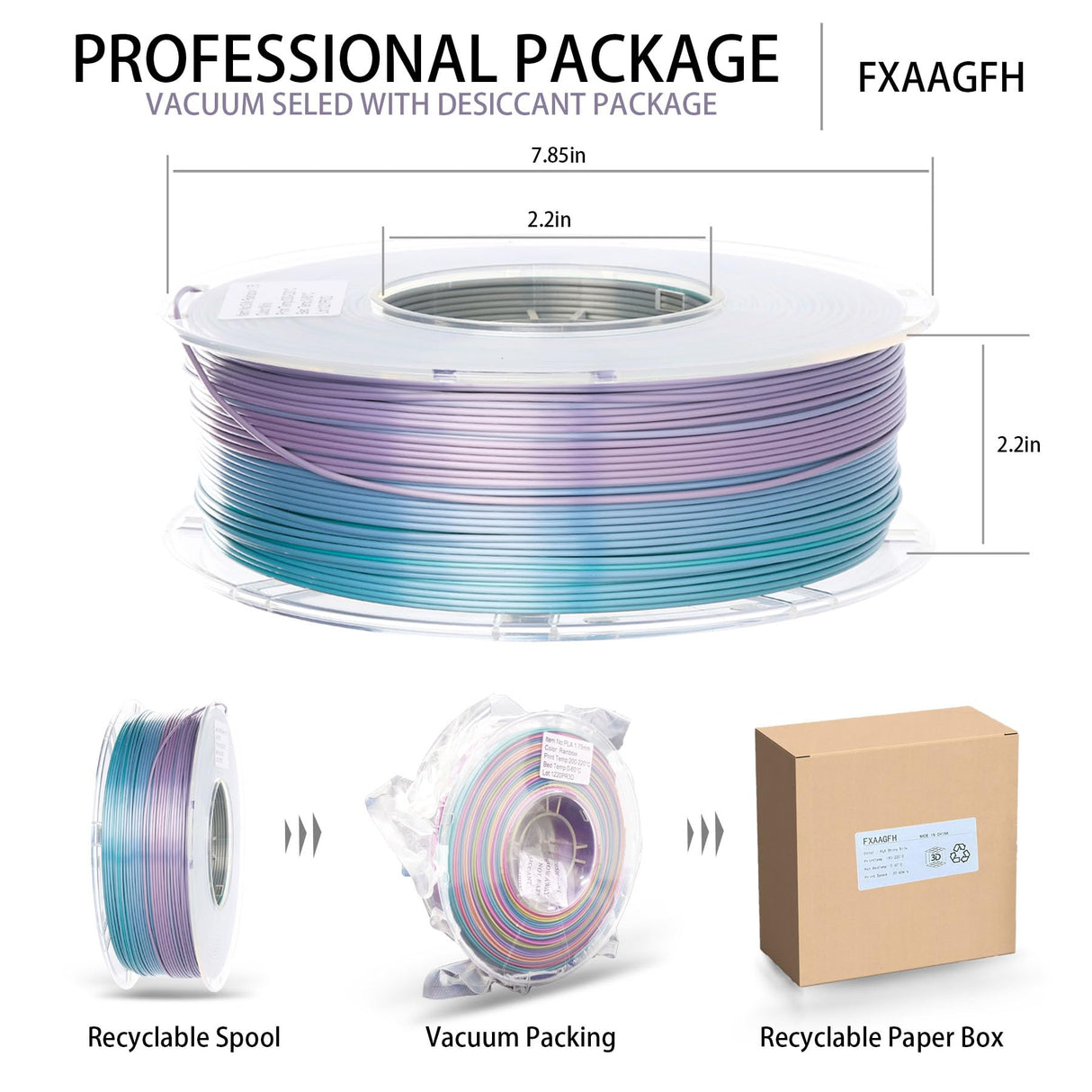FXAAGFH 1KG 3D Printer Filament 1.75 mm Rainbow Color, Shining 3 D Print PLA Printing Filament +/-0.03mm, 2.2lbs Silk PLA FXAAGFH