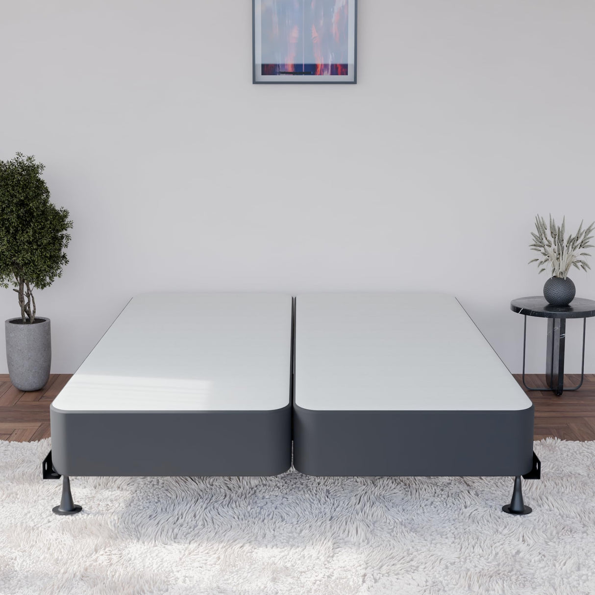 Greaton, 4-Inch Sturdy Wood Box Spring for Mattress Support - Durable and Fully Assembled, Natural Wood Foundation for King, Black Greaton