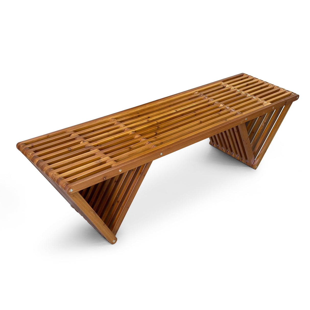 Mega Casa Outdoor Wooden Bench with Weatherproof Cushion, Solid Fir Wood, Coating with Wood Varnish, 3-Seater, for Patio, Porch, Yard, Garden, 62.8 inches (Teak Tone) Mega Casa