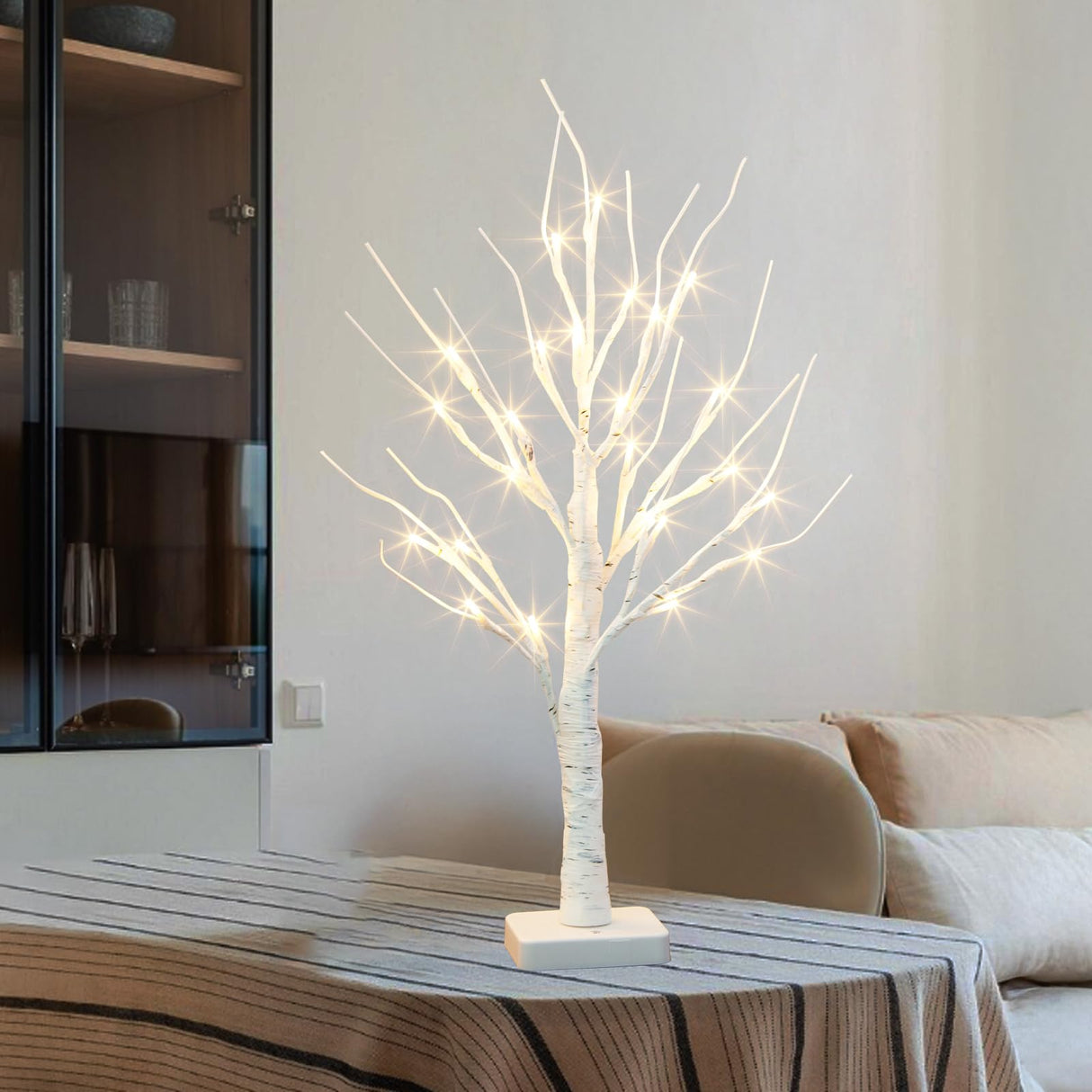 Vanthylit Lighted Birch Tree Battery Powered Tabletop Tree Decorations for Home Mantle Party Christmas Decorations (22 Inch) Vanthylit