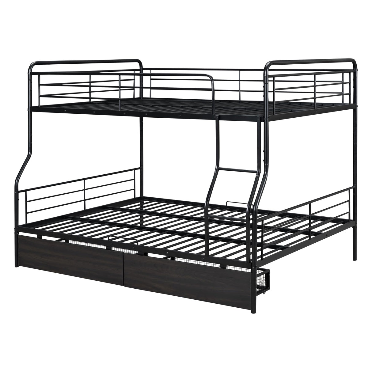 DNYN Full Over Queen Bunk Bed with Storage Drawers for Kids/Adults,Convertible Metal Bedframe w/Ladder & Safety Guardrails,No Box Spring Needed,Perfect for Dorm,Bedroom,Guest Room, Black DNYN
