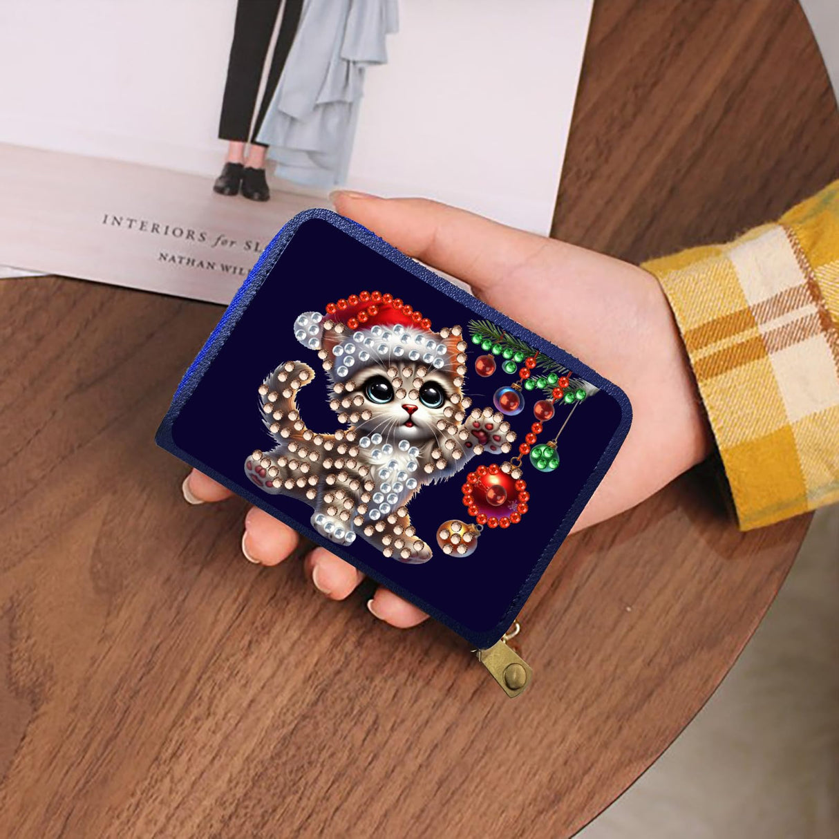 yzARTche Diamond Art Painting Christmas Credit Card Wallet, RFID Blocking Gem Art Leather Zipper Card Holder Wallet for Women-11-Cat yzARTche