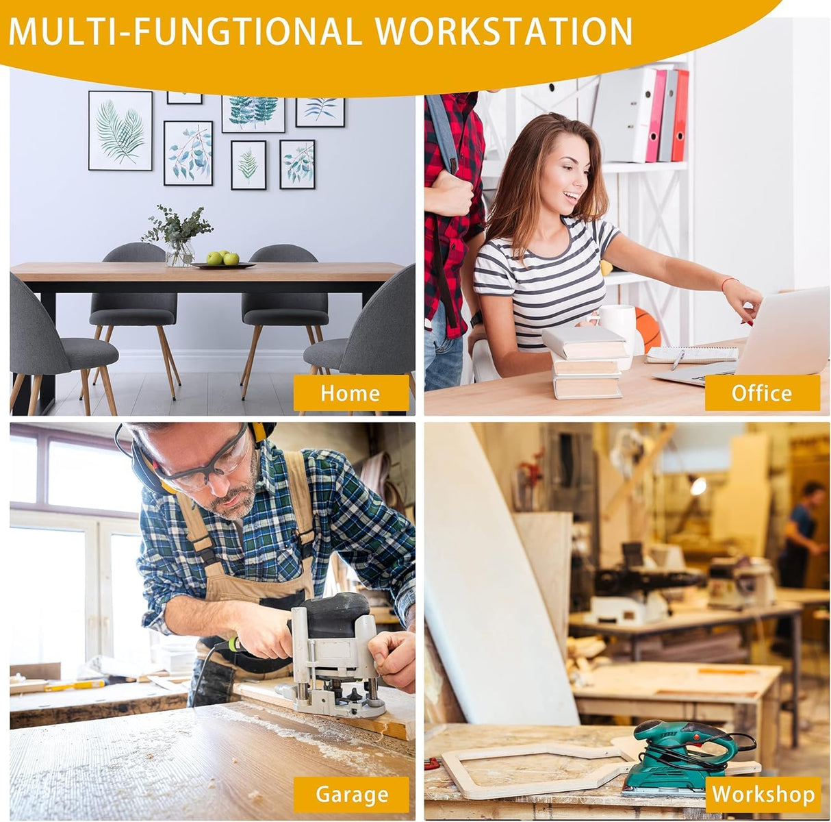 Betterhood 70" Adjustable Height Workbench, 2000 LBS Heavy Duty Work Table with Power Outlets & Pegboard, Rubber Wood Workstation for Garage, Workshop, Office, Home, Commercial Betterhood