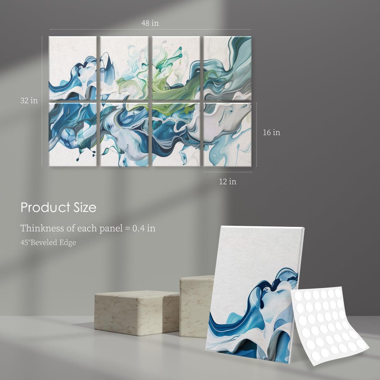 JaneTech 8-Pack Art Acoustic Panels Sound Absorbing Panels, 48x32 Inch Decorative Acoustic Panels, Sound Absorbing Wall Art with Nano Glue for Recording and Home Studio, Office,Conference JaneTech