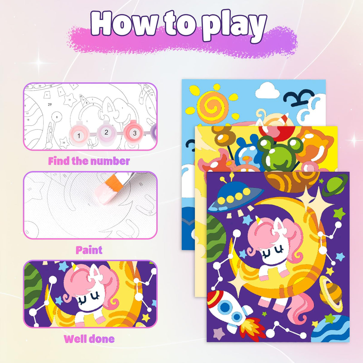 Wings Giant Unicorn Paint by Numbers Kit for Kids and Adults, 3 Pack Framed Canvas Painting Kit with Hooks, Arts and Crafts Unicorn Gift for Girls Birthday, Art Supplies Girls Ages 8-12 Wings Giant