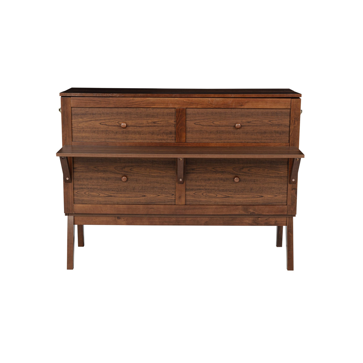 PVWIIK Full Size Multi-Functional Bed Frame with Side Shelves and USB for Girls/Boys,Home Office, Studio,Bedroom,Cabinet Murphy Bed w/Plank Support,No Box Spring Needed, Walnut PVWIIK