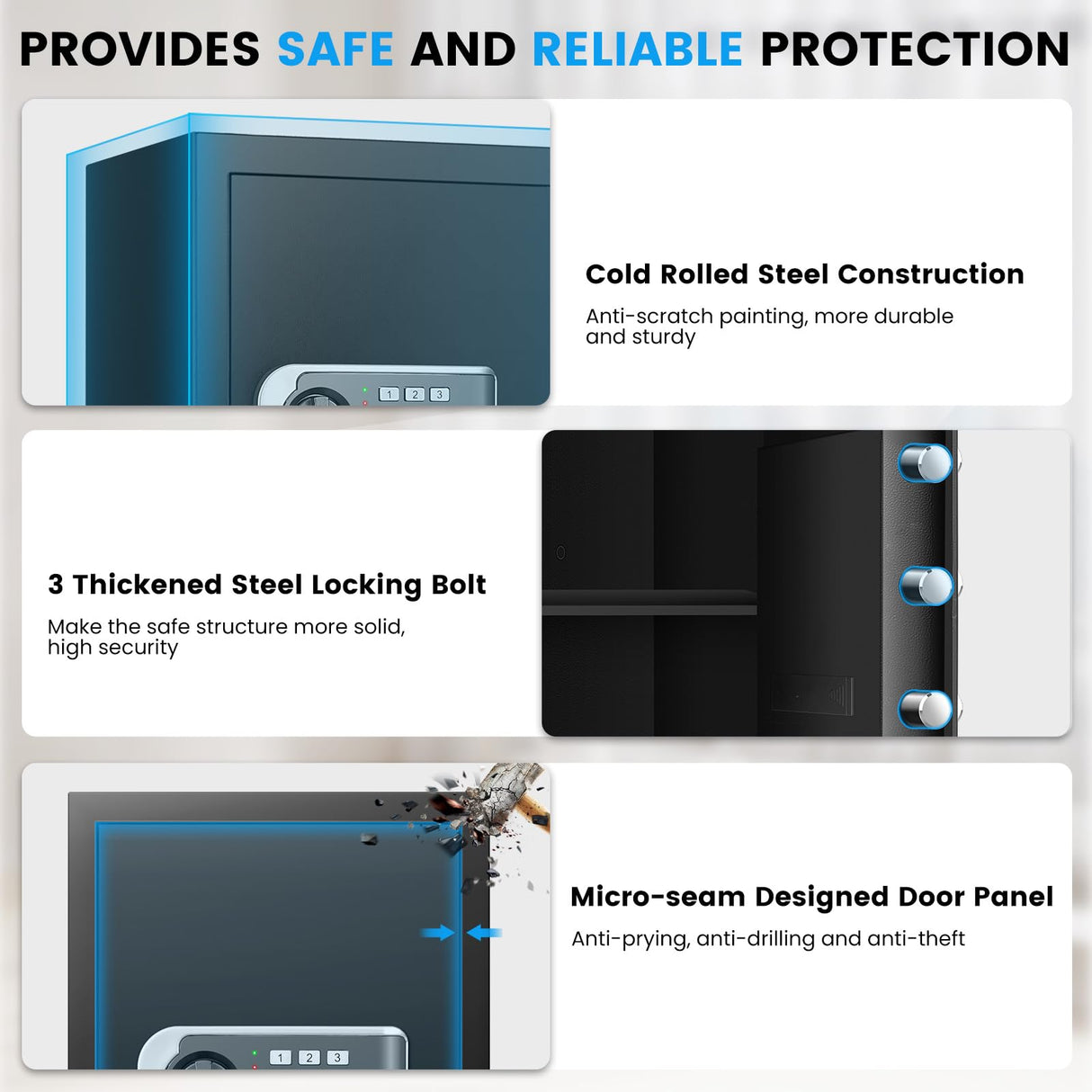 3.0 Cuft Safe Box, Home Safe Fireproof Waterproof, Security Digital Safe Box with Electronic Keypad, Spare Key, Smart Alert, Mute Mode, Anti-Theft Fireproof Safe for Document Money Valuable FOWORE