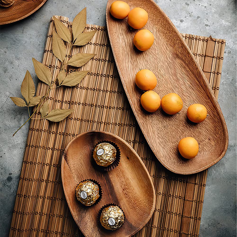 AOOSY Wood Serving Tray, Wooden Serving Platters Set for Serving Food, Fruit, Vegetable, Meat Breakfast Lunch Dinner in Bed Decorative Bread Plates Party Wood Serving Board, Set of 4 AOOSY