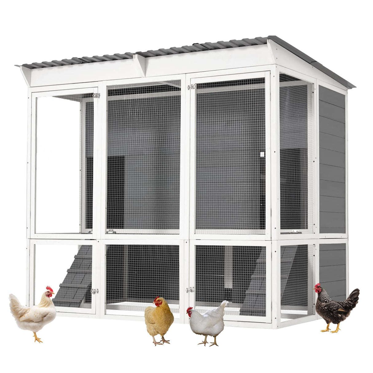 AECOJOY 67'' Extra Large Chicken Coop with Run for 8-10 Chickens, Wood Chicken House with Roost Bar & 4 Nesting Boxes, Outdoor Poultry Pet Cage Hen Fence for Backyard AECOJOY