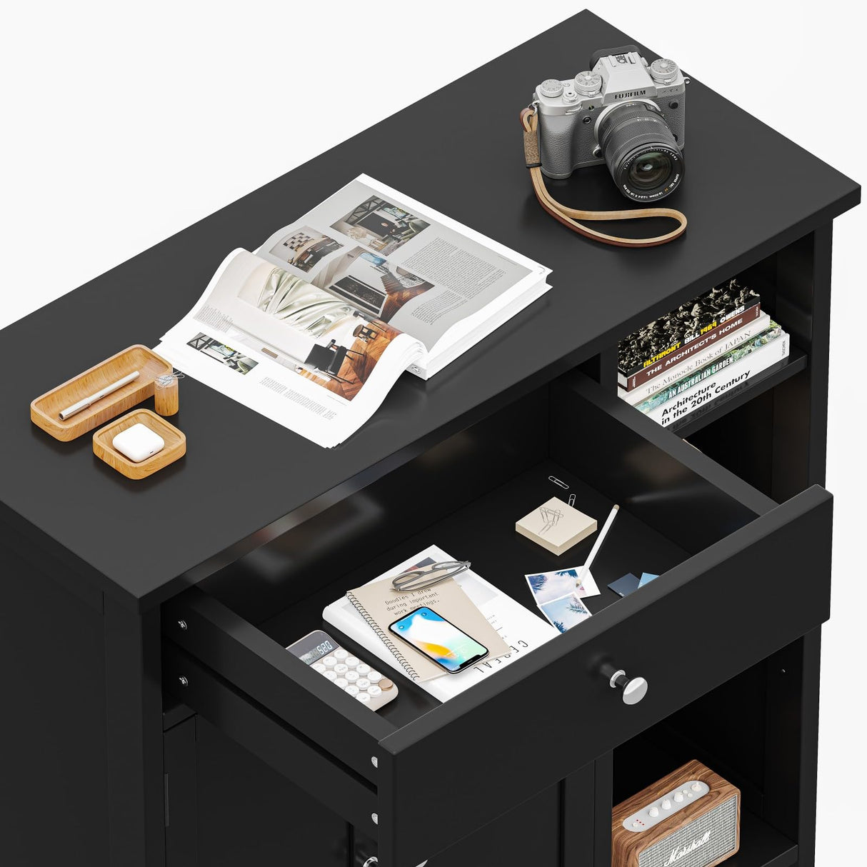 Irontar Freestanding Bathroom Cabinet with Doors, Bathroom Floor Cabinet with Drawer & Adjustable Shelf, Kitchen Cupboard, Storage Cabinet for Bathroom, Living Room, Entryway, Black CWG001H Irontar