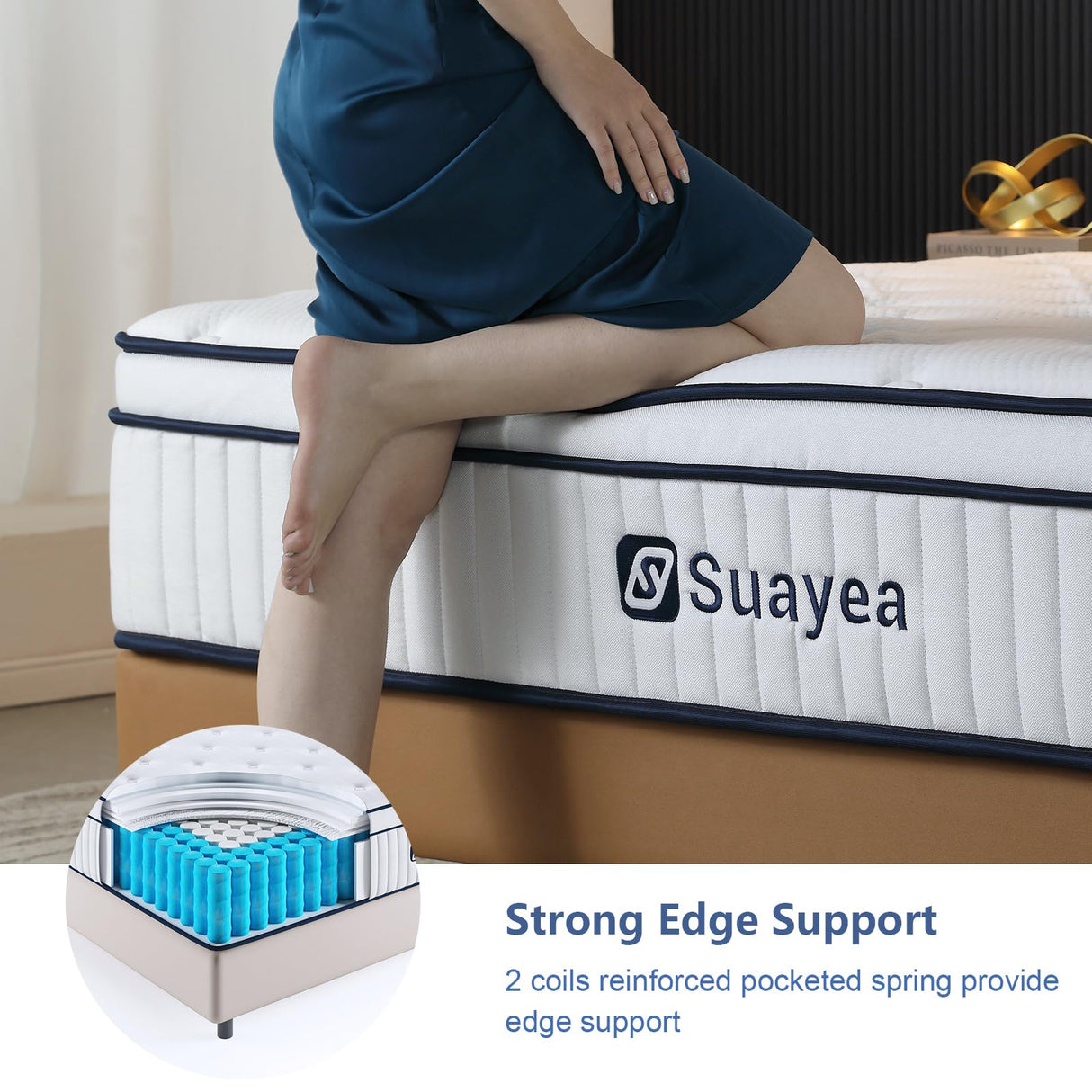 SUAYEA King Mattress, 10 Inch King Size Mattress in a Box, Pocket Spring and Soft Foam, Ultimate Motion Isolation, Strong Support, Medium Firm SUAYEA