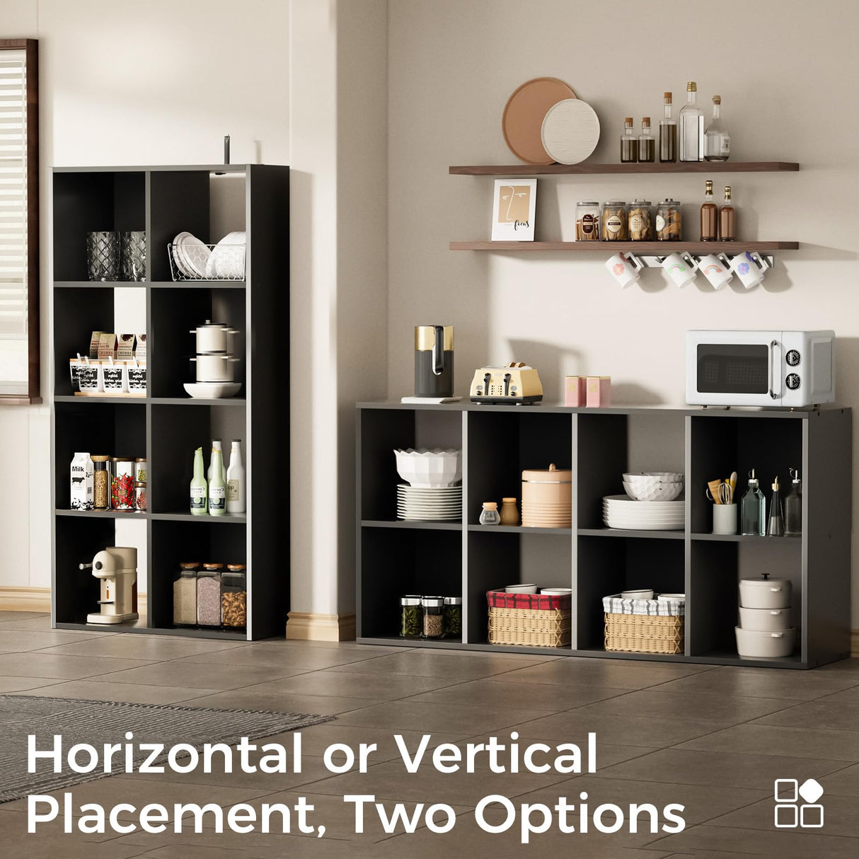 COMHOMA 8 Wood Cube Storage Organizer with Open Back and Removable Back Panels, 11In Black Cube Storage Bookshelf, Cubicle Shelf Bookcase for Home Office Bedroom Living Room, Vertical or Horizontal COMHOMA