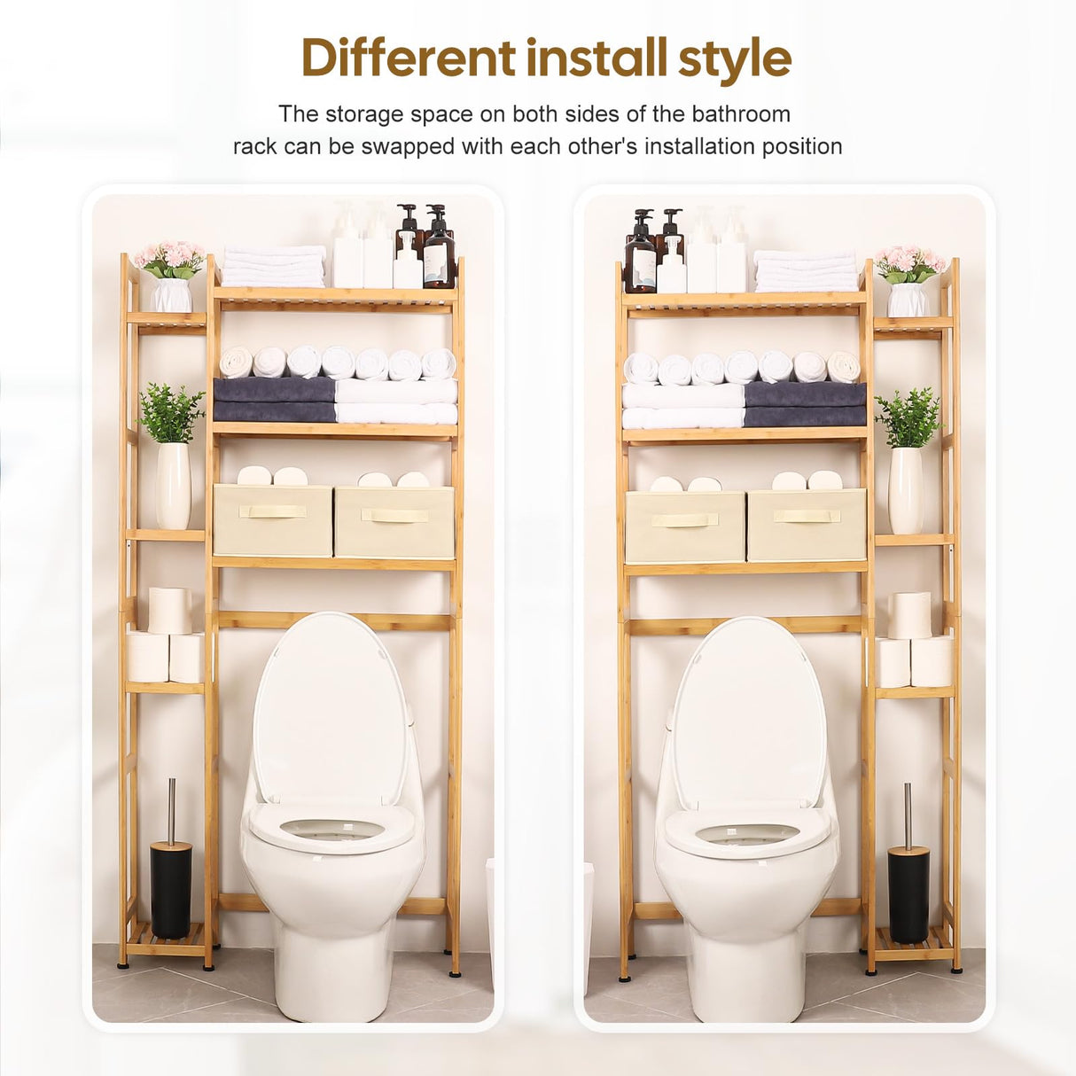 Homde Bamboo Over The Toilet Storage Rack with Adjustable Shelves and Baskets Homde