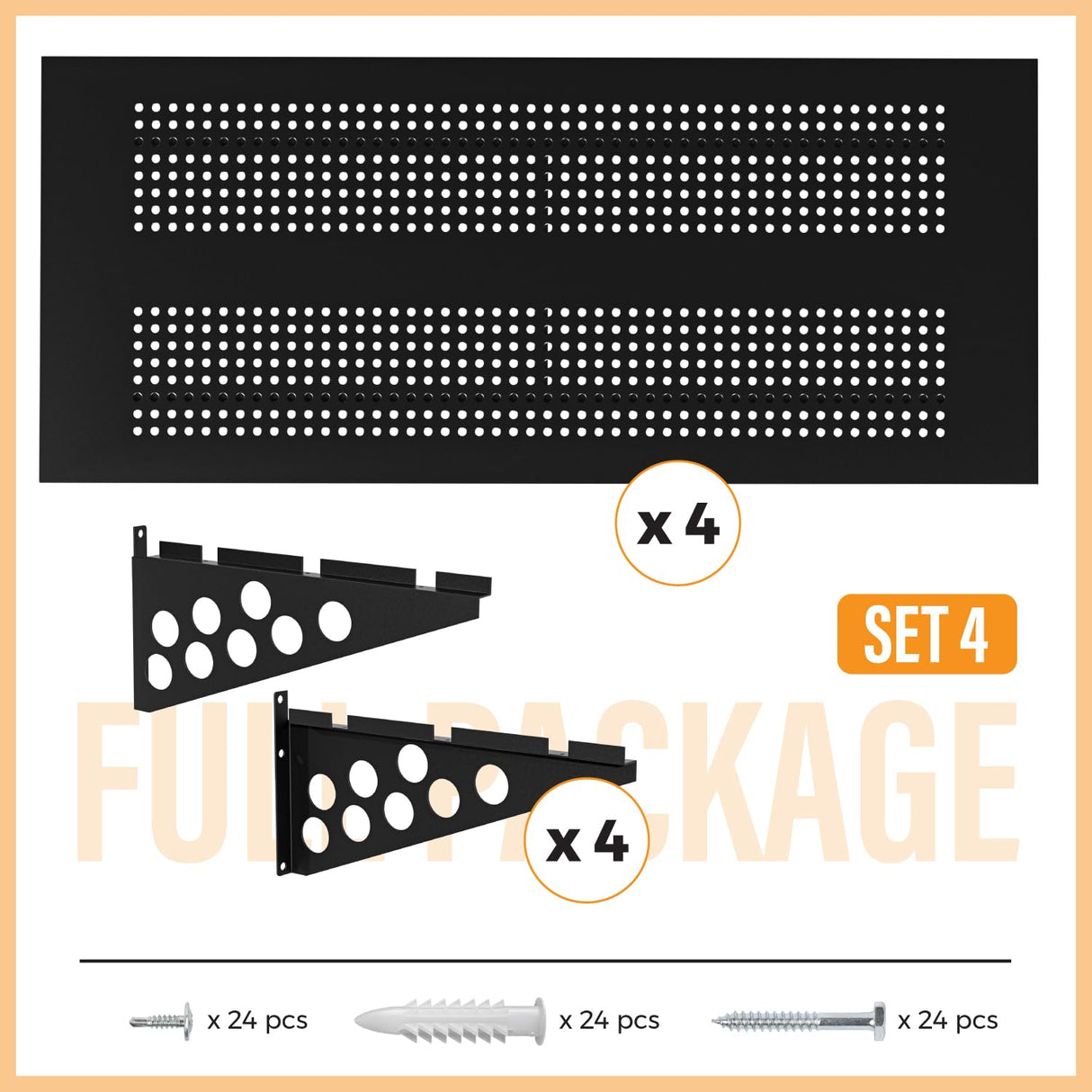 4 Pack 1,5x4ft Heavy Duty Garage Wall Shelving, Garage Shelving Wall Mounted, Storage Rack with Hooks (Black) BTRAM