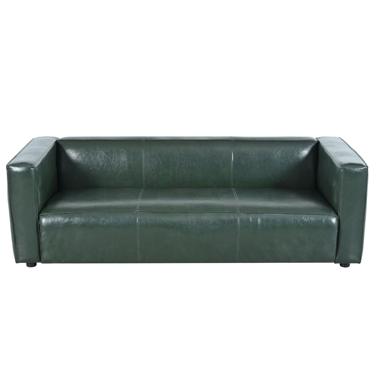 Christopher Knight Home Vevia Faux Leather Sofa, 3 Seater Couch, Upholstered Sofa, Large Lounge Chair, Birch Wood Legs Armchair, Classic Tuxedo Design Couch for Living Room Bedroom, Green Christopher Knight Home