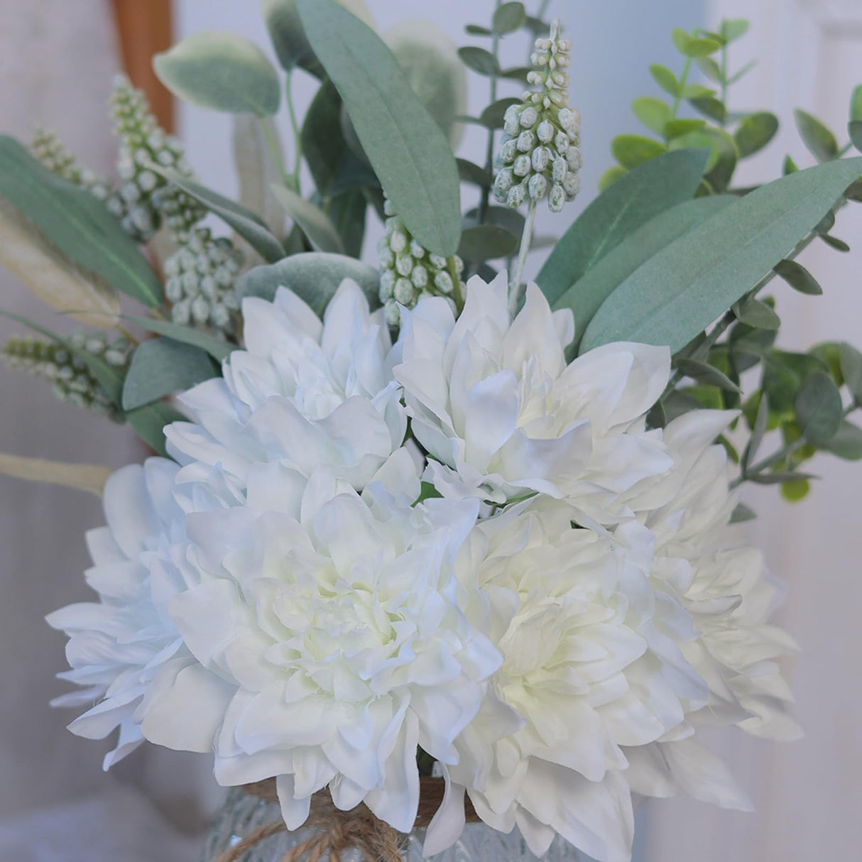 Faux Flowers with Vase,Artificial Silk Flowers in Vase, Fake Plant Eucalyptus and Willow,Flower Arrangement for Home Farmhouse kitchen Dining Table Centerpiece Decorations Coffee Table Decor (White) VIERENA