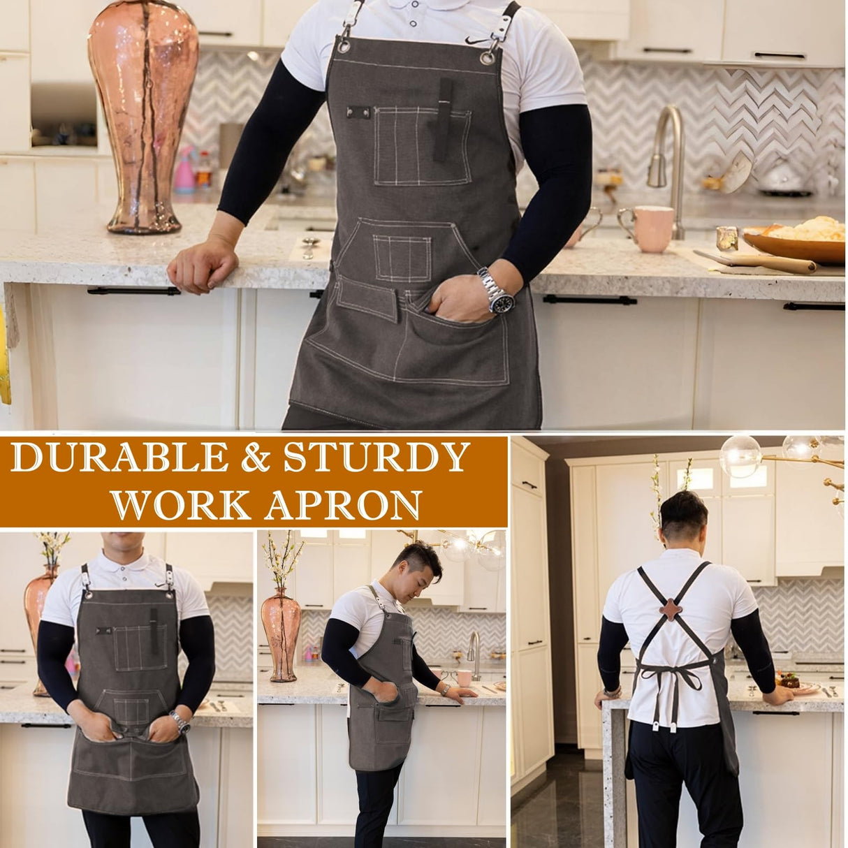 BLIRITEL Canvas Work Aprons for Men with Tools Pockets,Heavy Duty Adjustable Tools Apron, Woodworking Apron for Carpenters Mechanic (Grey) BLIRITEL