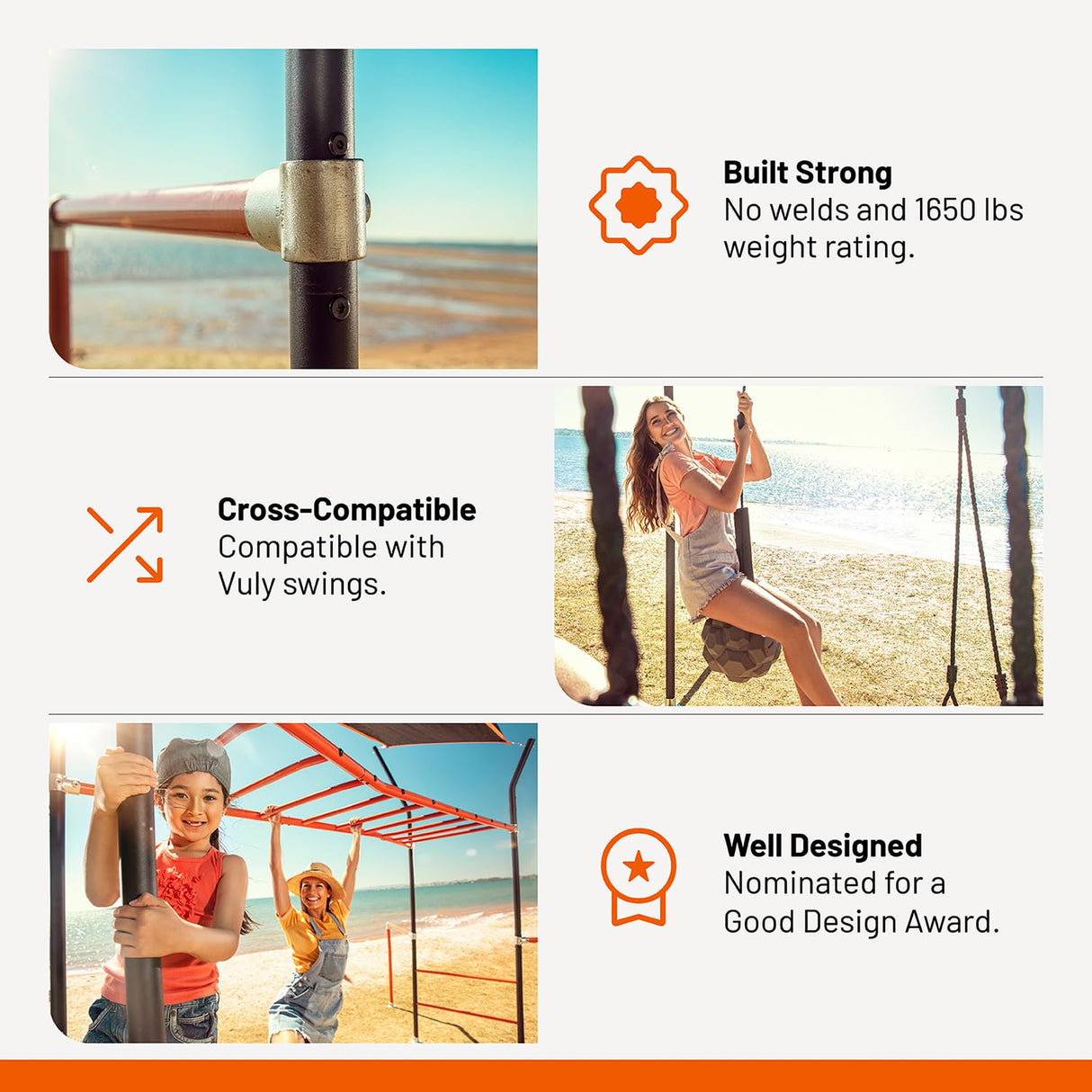 Vuly Adventure Quest Monkey Bars Extra Large Playset & Jungle Gym with Powder Coated Galvanized Steel, Shade Cover, Cargo Net, Ninja Grips, Flying Fox, Gym Rope, Climbing Ladder & Monkey Swing Vuly