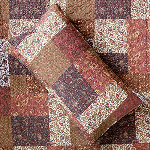 SLPR Red Riches 3-Piece Quilt Set - King Size with 2 Shams, Autumn Patchwork Design, Red Toned Lightweight Quilted Bedspread, Fall-Inspired Country Bedding SLPR
