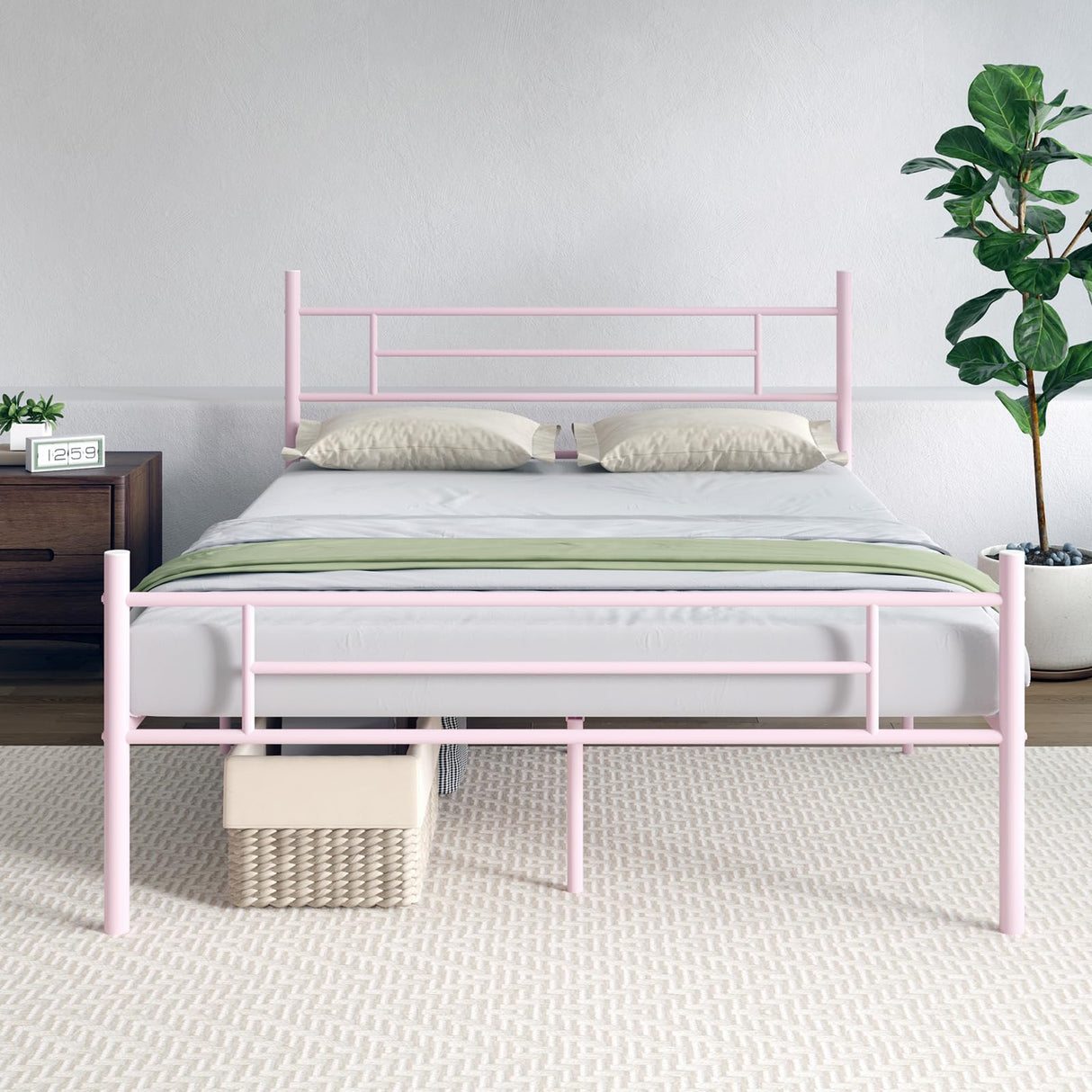 Novilla Queen Bed Frame with Headboard and Footboard, 14 Inch Metal Platform Bed Frame with Under Bed Storage, No Box Spring Needed, Strong Metal Slats Support, Pink Novilla