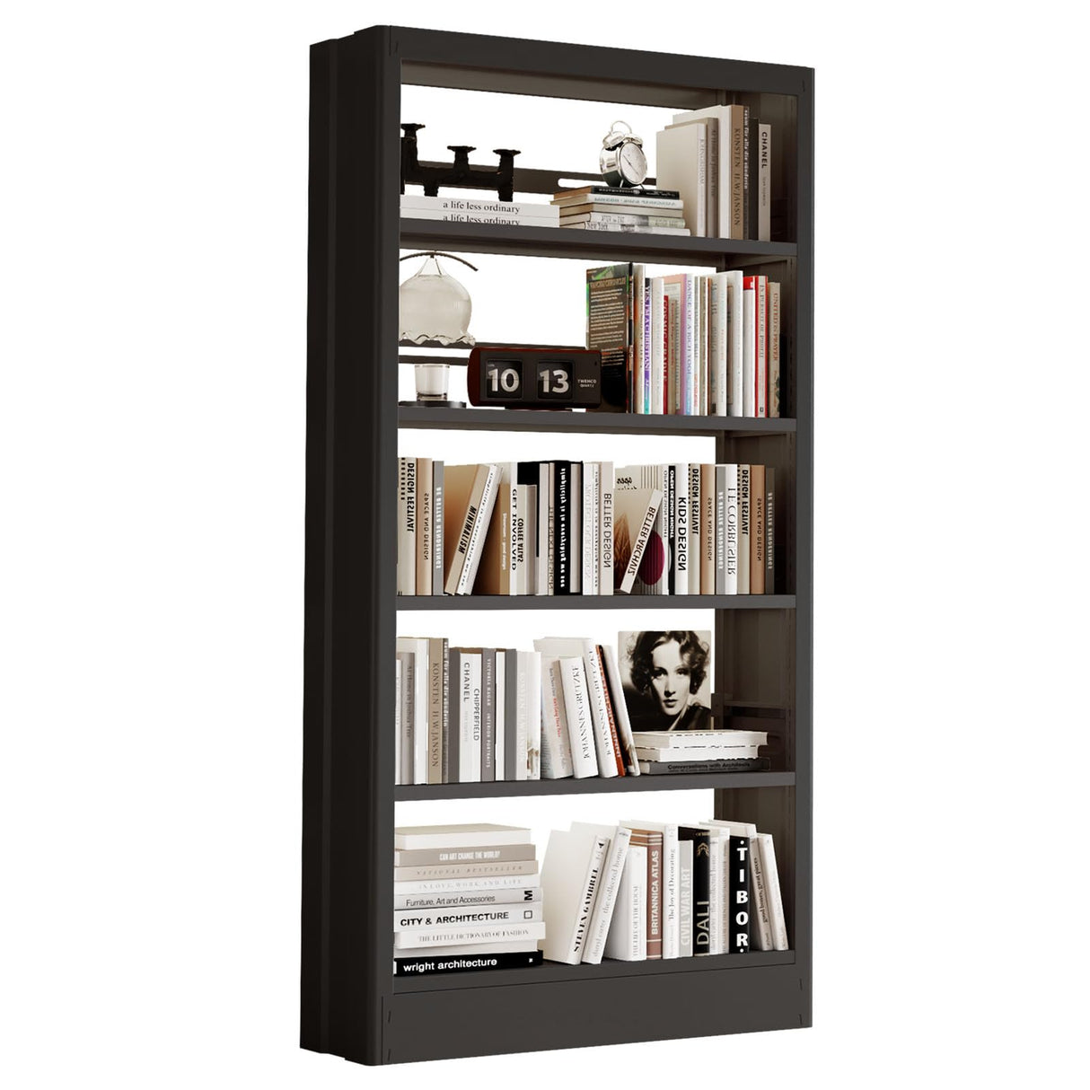 71"H Metal Bookshelf, 5 Tier Bookcase with Adjustable Shelves, Tall Bookcase,Heavy Duty Storage Bookshelves for Library, Office, Bedroom, Living Room, Classroom, Including Book Stopper (Black) Guomao