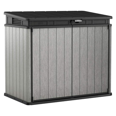 Keter Elite Store Outdoor Storage Shed, 4.6x2.7 Ft, All-Weather, Lockable Doors, Built-in Ventilation, Lid-to-Bin Kit, & Soft Close Mechanism, Grey