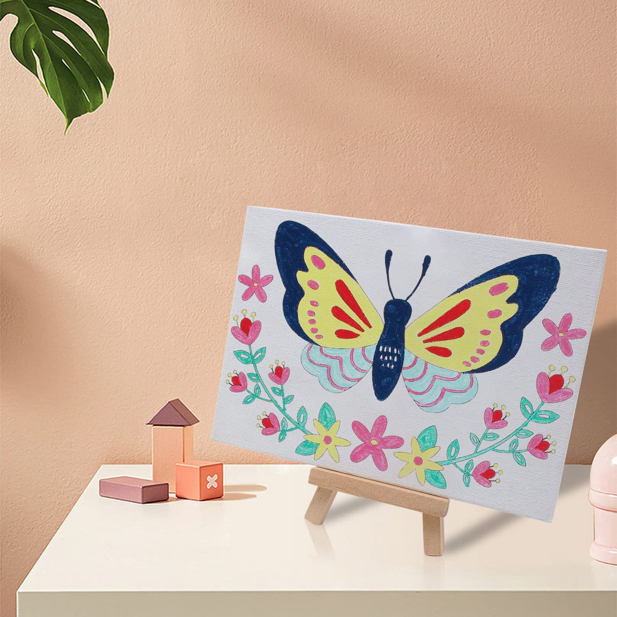 8 Packs 5x7 Pre Drawn Canvas Set,Paint by Numbers for Kids,48 Paints 8 Brushes 2 Easels,Pre-Printed Acrylic Oil Painting Kit Ages 8-12 9-12 4-8 goldentime