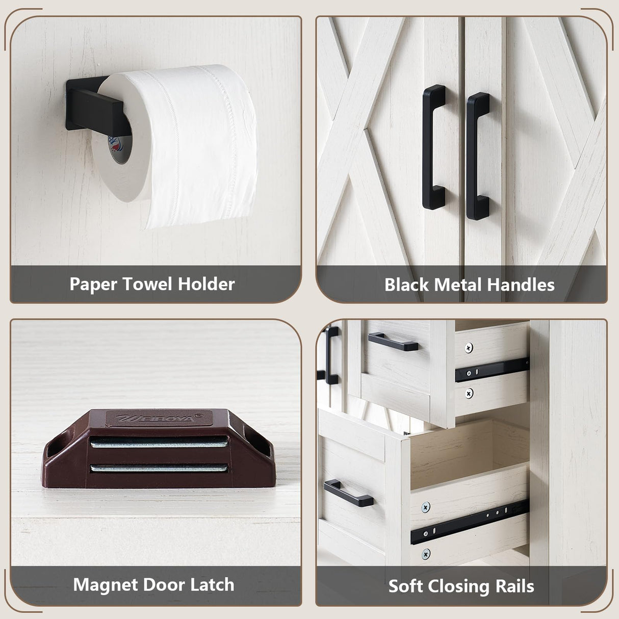 AMERLIFE 36" Farmhouse Bathroom Vanity with Sink Combo, Wood Barn Door Freestanding Small Single Bath Storage Cabinet Set with Sliding Drawers & Open Shelf, Paper Towel Holder, Antique White AMERLIFE