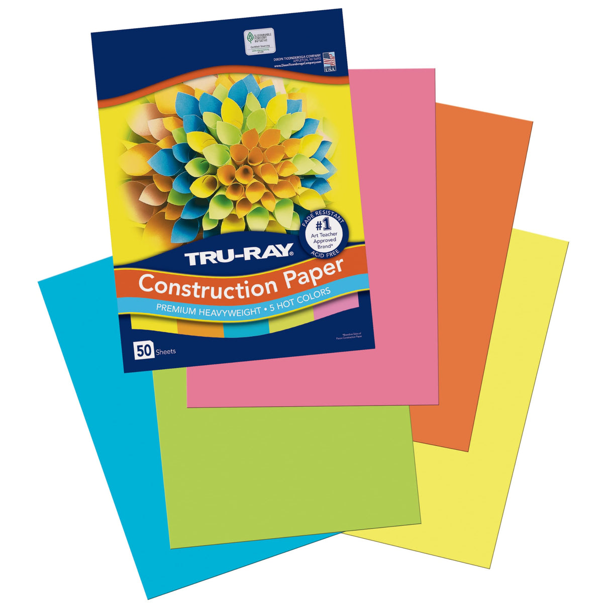 Tru-Ray Heavyweight Construction Paper, Hot Assorted Colors, 9" x 12", 50 Sheets Tru-Ray