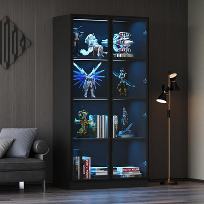 GLAUBIO Display Cabinet for Collectibles 4 Tier Metal Storage Cabinet Black Curio Cabinet with Glass Doors,Collectibles Toy Organizers Rack & Display Shelf,Kitchen Pantry for Home Office, Living Room