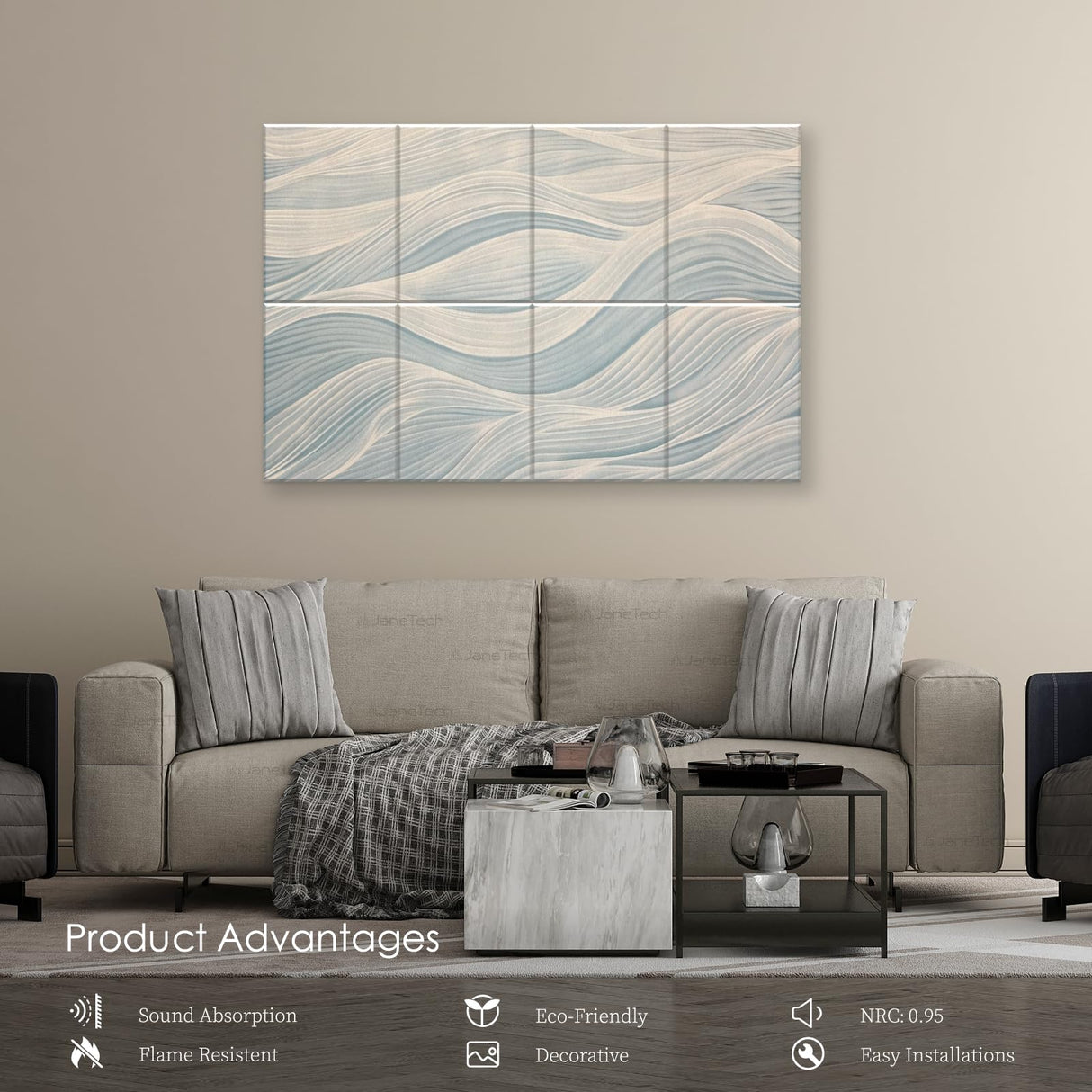 JaneTech 8-Pack Art Acoustic Panels Sound Absorbing Panels, 48x32 Inch Decorative Acoustic Panels, Sound Absorbing Wall Art with Nano Glue for Recording and Home Studio, Office,Conference JaneTech