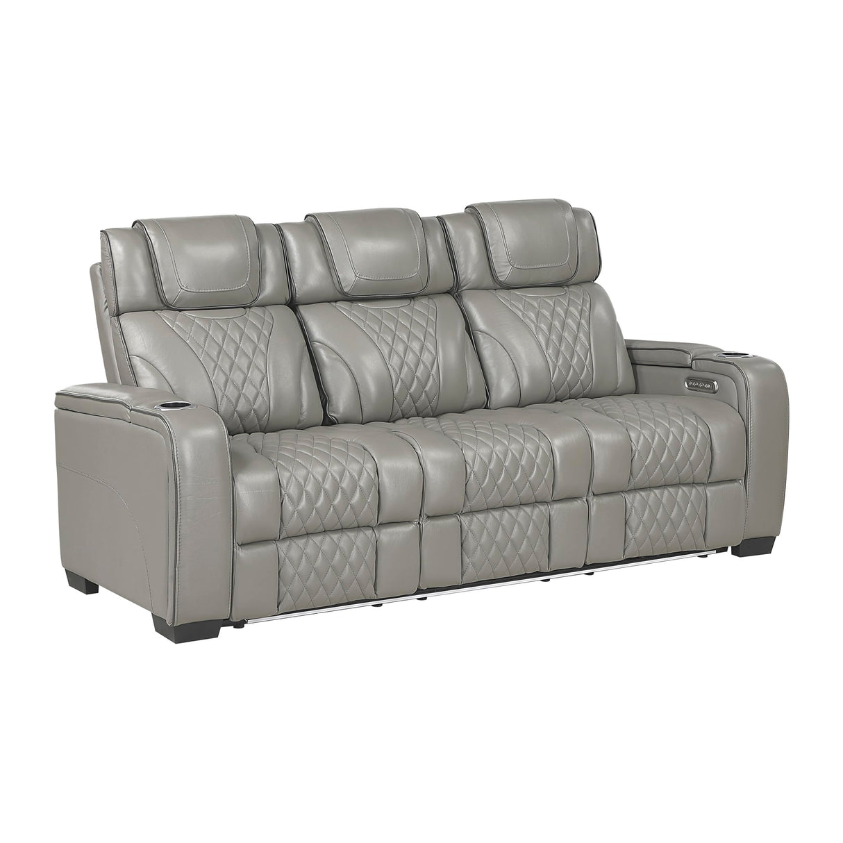 Lexicon Power Double Reclining Sofa, Center Drop-Down Table with Heat/Massage/Headrest/Storage Arms/Cup Holders/LED Lights/Wireless Charging, Top Grain Leather Match Wall Hugger Recliner Sofa, Grey Lexicon
