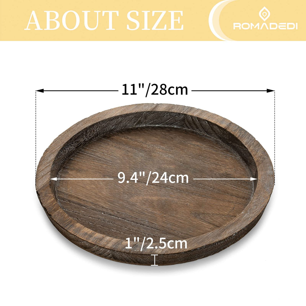 Romadedi Rustic Wooden Tray Candle Holder - Small Wood Decorative Plate Pillar Candle Tray for Farmhouse Kitchen Countertop Bathroom Coffee Table Organizer Home Decor Wedding Centerpiece, 11inch Romadedi