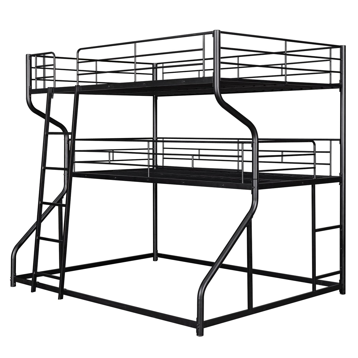 Jintop Full XL Over Twin XL Over Queen Size Triple Bunk Bed ith Long and Short Ladder,Metal Loft Bed Frame,w/Safety Guardrail,for Kids Bedroom,Student Dorms,Guest Rooms,Black Jintop