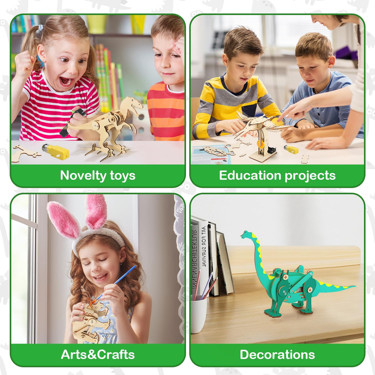 Poraxy Dinosaur Toys, 4 in 1 STEM Kits for Kids Age 8-10, Toys for Ages 8-13, Educational Science Building Projects, 3D Wooden Puzzles Robot Crafts, Gifts for Boys Girls 7 8 9 10 11 12 13 Year Old Poraxy