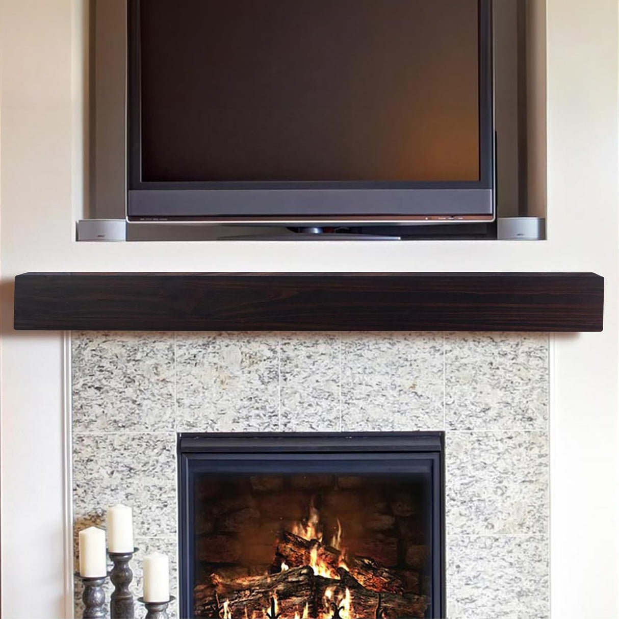 MANTELSDIRECT 60 Inch Floating Fireplace Mantel Wood Shelf in Coffee Bean - Austin from Mantels Direct | Wooden Rustic Wall Shelf Perfect for Décor and Electric Fireplaces MANTELSDIRECT