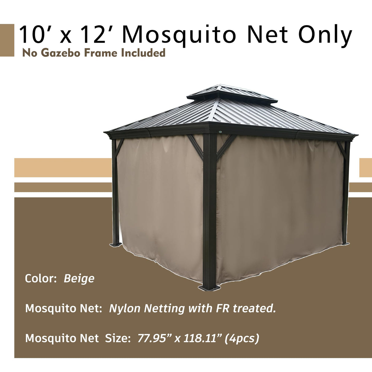 Kozyard Gazebo Privacy Curtain Outdoor Waterproof Sidewall for Hardtop Gazebo, OEM Replacement for Patio Gazebo Curtains for Alexander, Caesar, Rosana and Apollo Model (10ft x 12ft, Brown) Kozyard