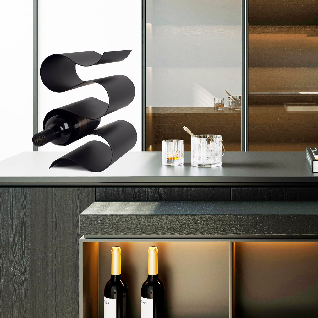 NETRCRHOM Wine Rack Countertop, Freestanding Creativity Modern Small Wine Holder, Tabletop Wine Stand for Kitchen Wine Bar Inside Cabinet, Pantry Decor-5 Bottle NETRCRHOM