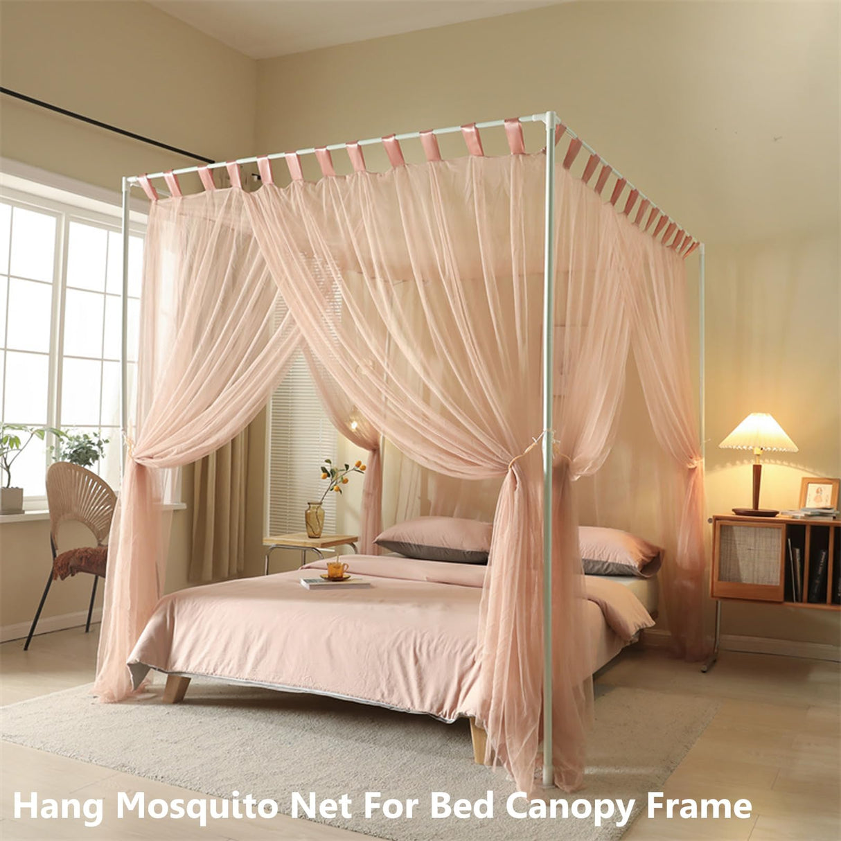 AIKASY Premium Canopy Bed Frame Posts for Queen Size Beds - Sturdy Metal Poles, Four Corner Bed Brackets - Perfect Addition to Metal and Wood Bed Frames for Bedroom Decor Upgrade (White) AIKASY