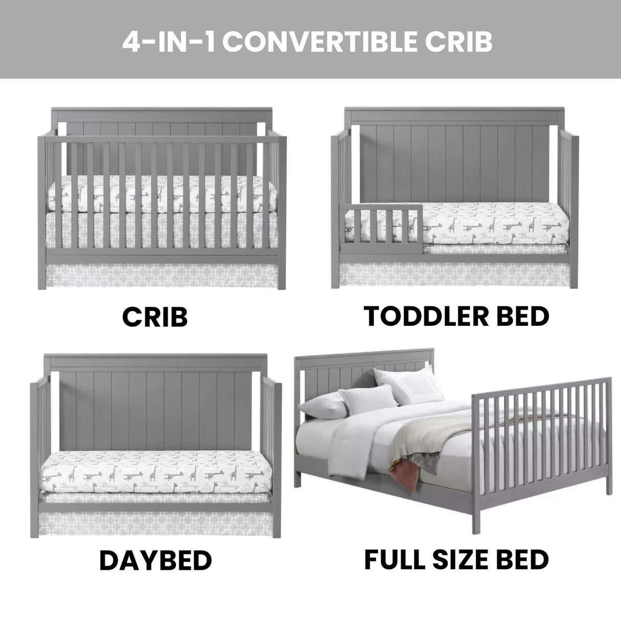 Oxford Baby Lazio 4-in-1 Convertible Crib, Dove Gray, GreenGuard Gold Certified Oxford Baby