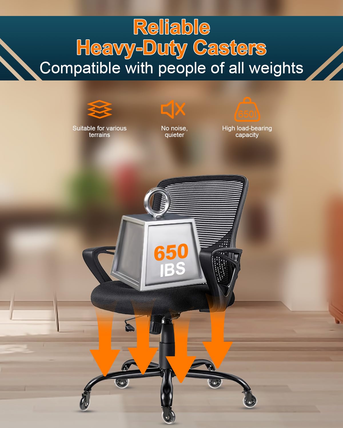 RidRed Office Chair Wheels - Replacement Rubber Wheels - Universal Fit 3 Inch Chair Casters, Heavy-Duty Chair Wheels, Noise Free, Fits 98% Chair, for All Floor (5) RidRed