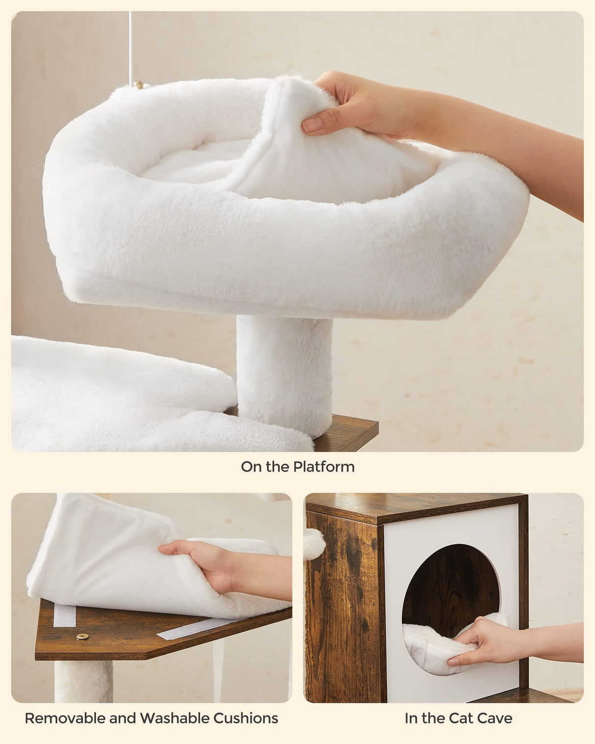 Feandrea Cat Tree with Litter Box Enclosure, 2-in-1 Modern Cat Tower, 55.1-Inch Cat Condo with Scratching Posts, Removable Pompom Sticks, Rustic Brown UPCT113X01 Feandrea