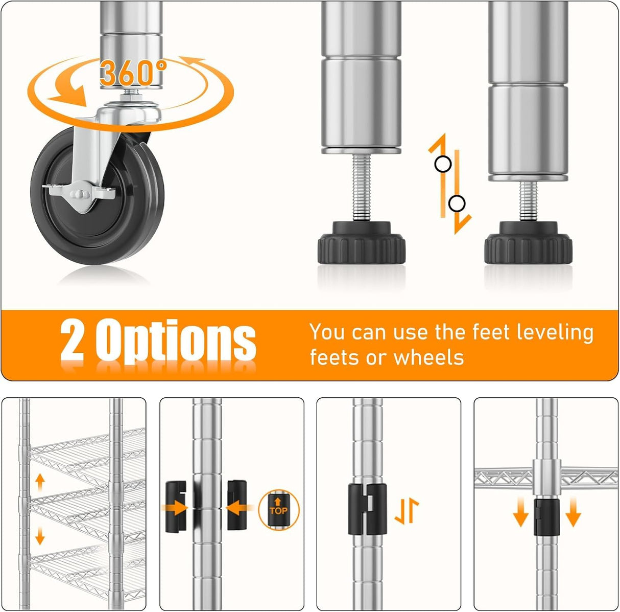 Himimi 72" H Storage Shelves 4 Tier Metal Shelving Adjustable Wire Shelf with Wheels, Heavy Duty Shelving for Garage Kitchen Pantry Bathroom Laundry,18" D*48" W*72" H, Silver Himimi