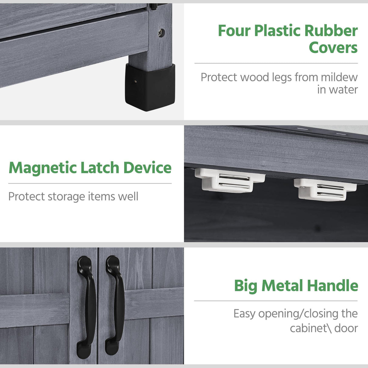 Topeakmart Potting Bench Table - Wooden Storage Cabinet with Removable Shelf & Flexible Space & Metal-Plated Tabletop for Outdoor Garden Patio, Gray Topeakmart