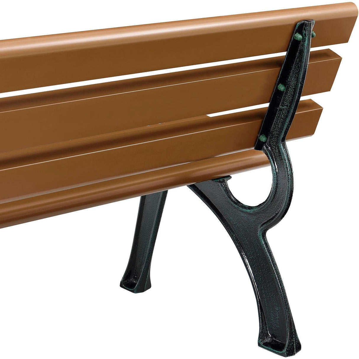 Global Industrial 4'L Outdoor Park Bench with Backrest, Recycled Plastic Slats, Wrought Iron Frame, 1100 lbs Capacity, Tan, Surface Mount, Easy Assembly Global Industrial