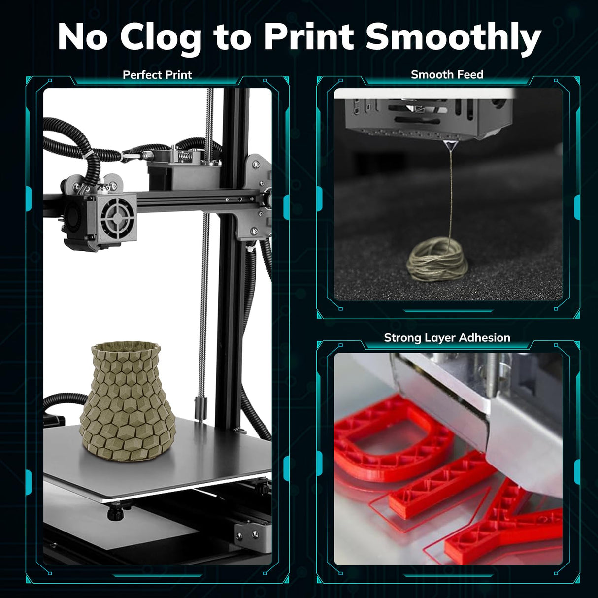 AMOLEN Carbon Fiber PLA Filament 1.75mm Bundle, Multicolor Lightweight & High-Strength 3D PLA Filament, Dimensional Accuracy ± 0.02mm, 200gX4 Spools (Green/Brown/Light Grey/Space Blue) AMOLEN