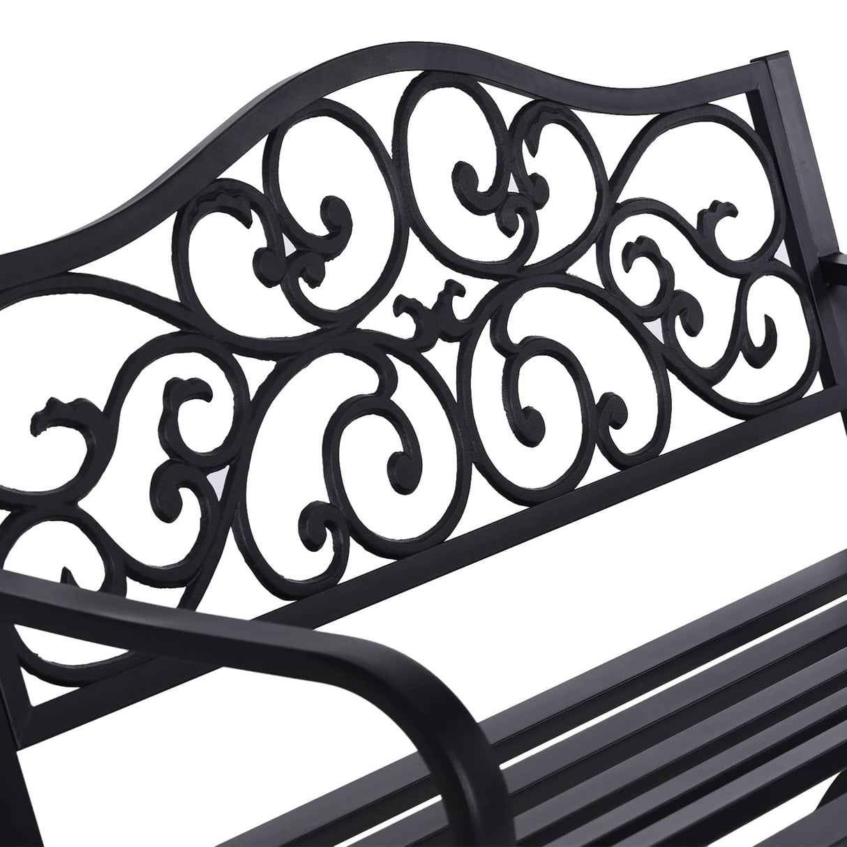 Sophia & William 50" Outdoor Garden Bench Patio Park Bench, Cast Iron Metal Frame Furniture with Floral Design Backrest for Porch Yard Lawn Deck, Black Sophia & William