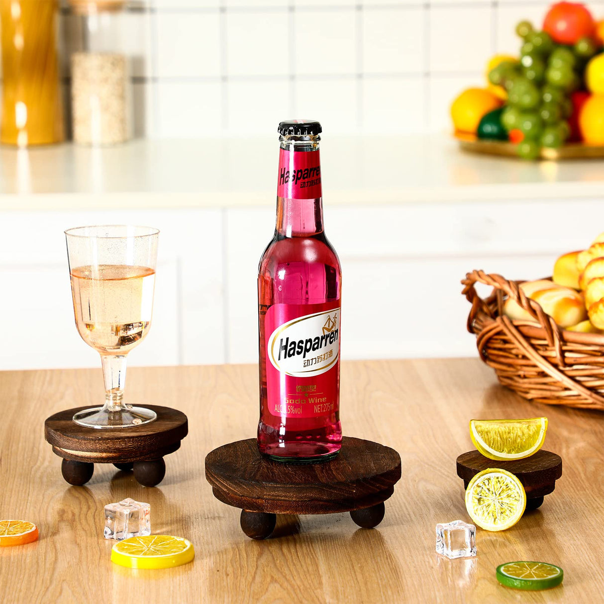 3 Pieces Wood Risers for Decor Wood Pedestal Mini Riser Stand Round Wooden Riser Rustic Farmhouse Riser for Decor Tiered Tray Decor Riser for Home Kitchen (Brown, 5/4/3 Inch) Amyhill